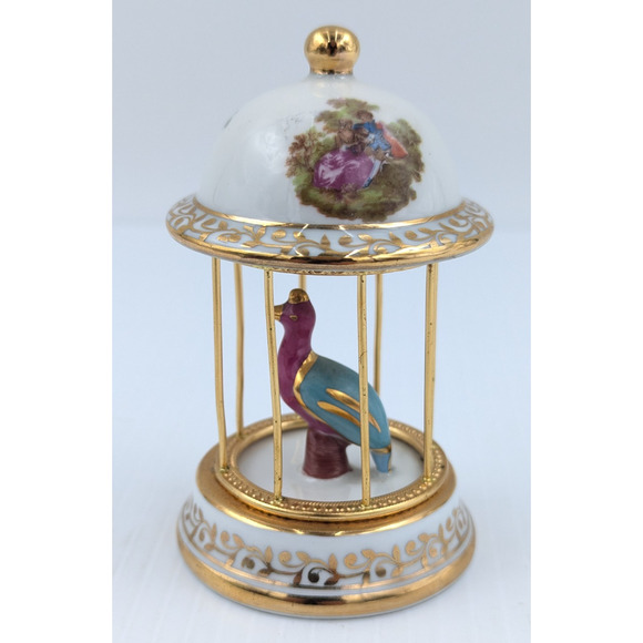 Limoges France Gilded Hand Painted & Transferware Porcelain Bird Cage 4" - Picture 1 of 10